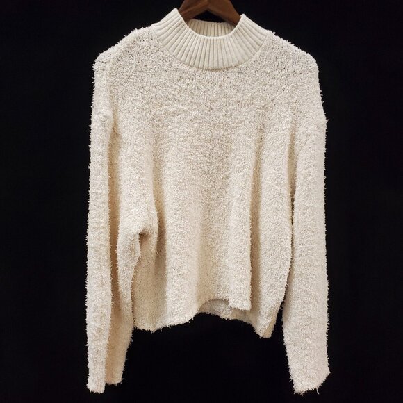 Zara Sweaters - Zara Womens Oversized Chunky Teddy Sweater Size M Ecru Cropped Mock Neck NWT